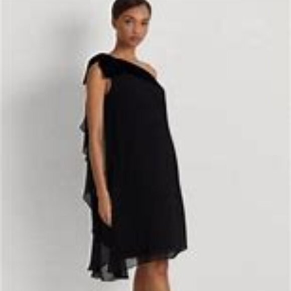 Lauren Ralph Lauren Dresses & Skirts - Lauren Ralph Lauren Chiffon One-Shoulder Dress Velvet Bow Cocktail Party NEW! 6